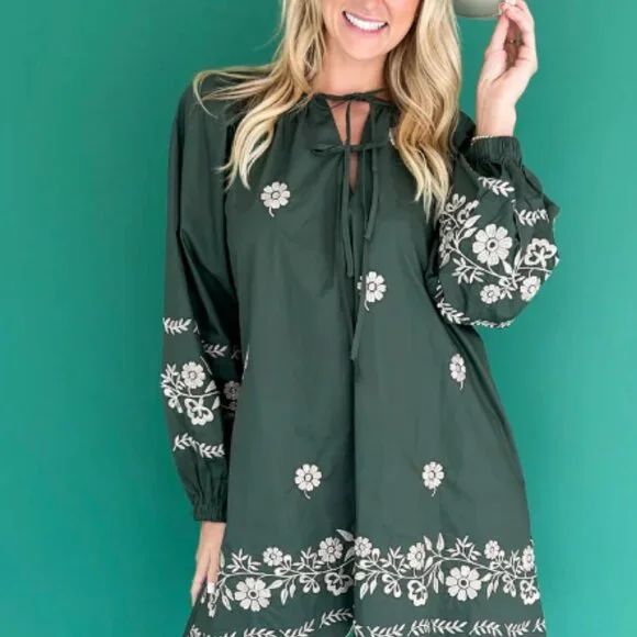 Adorable Womens Mable Floral Embroidered Boho Peasant Mini Dress Sz Lg MSRP $174 - Picture 3 of 10